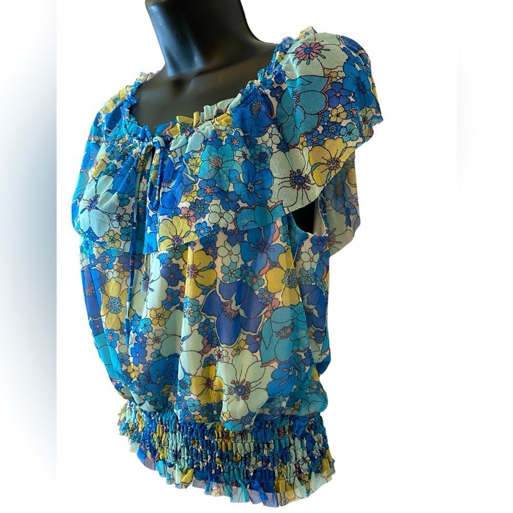 New Boho chic blue floral crop top | Bohemian off the shoulder juniors top Small - Picture 5 of 9